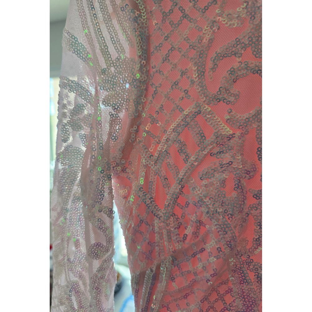 Blondie Nites Pink Iridescent Sequin Feather Cuff Mini Dress 3 Womens Juniors - Picture 12 of 12